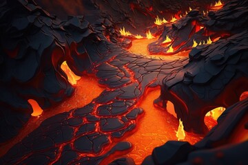 Background made of molten lava. Exploring the lava filled fissures of the Earth's ruined surface revealed the textured glow of volcanic magma. Generative AI