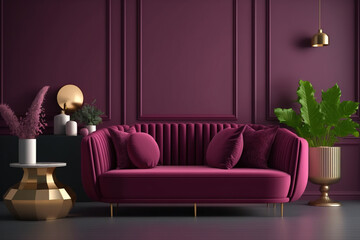 Viva magenta room background. Modern interior. Generative ai