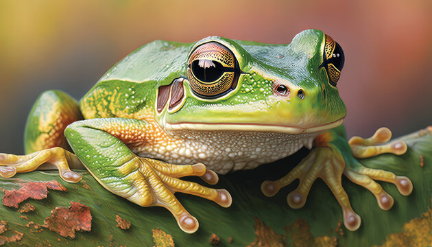 Tropical frog, a photorealistic illustration.