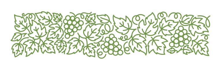 Grapevine floral ornament. Thick line pattern. Grape branches and leaves. Editable outline stroke. Vector line. - obrazy, fototapety, plakaty