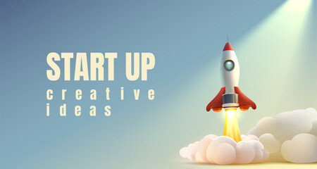 Rocket space startup, creative idea cover, landing page web site, Vector