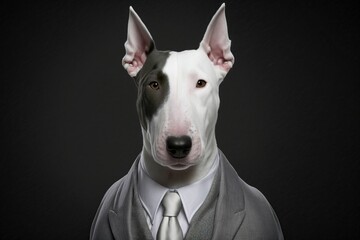 Portrait of a Bull Terrier dressed in a formal business suit, generative ai	