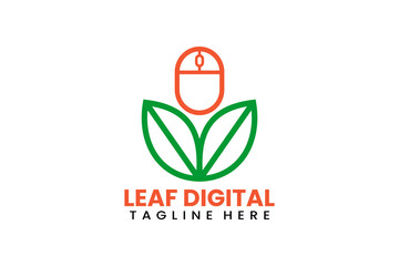 Flat computer mouse nature logo template vector design illustration