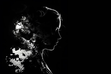 Silhouette of a beautiful woman in smoke on a black background. 