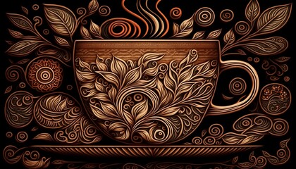 Folk Art Coffee Tea Cup Mug Generative AI