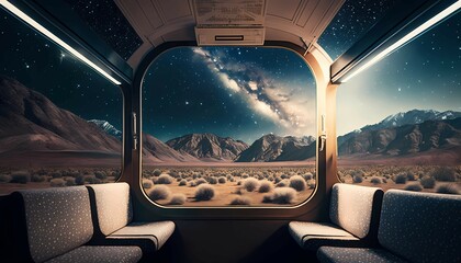 Fototapeta premium ai , generative , generative ai , Galaxy, View, Train, Passenger seat, Travel, Journey, Adventure, Exploration, Universe, Space, Stars, Cosmic, Astronomy, Sky, Night, Dark, Constellations, Wonder, Dre
