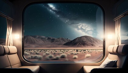 Galaxy view from train passenger seat , landscape , generative ai 
