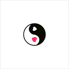 yin yang symbol vector with heart concept - obrazy, fototapety, plakaty
