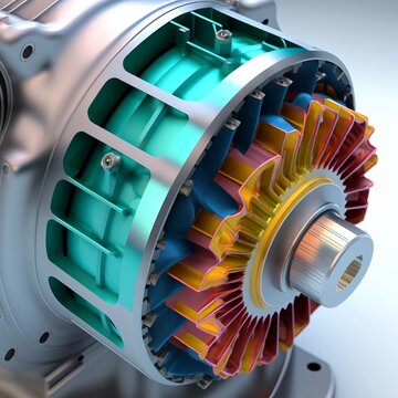 finite element analysis, 3D Illustration, electric motor component with scale on top of engineering, generative ai.