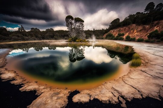Rotorua, New Zealand's Devil's Pool at the Hell's Gate Geothermal Reserve and Mud Spa. Generative AI