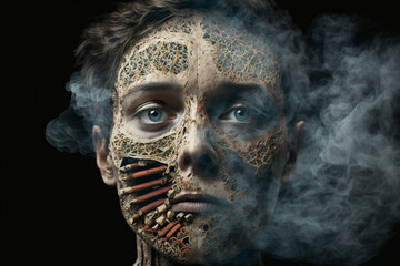 Image of human lungs damaged by tobacco and cigarette smoking. tobacco-free day. world no tobacco day. stop smoking .Health kill. bad lifestyle. Generative AI