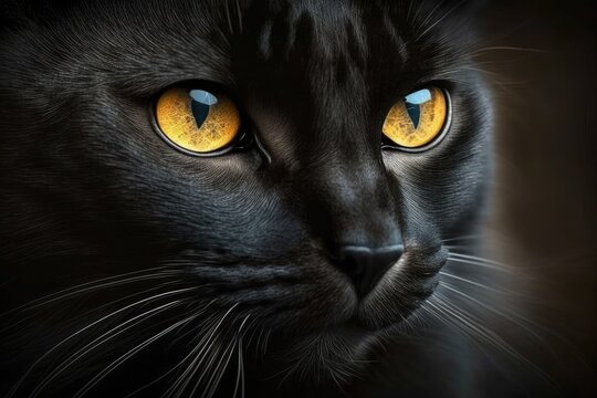 Shadowed eyes like a black cat's. Generative AI