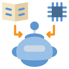ai robot learning data icon flat style