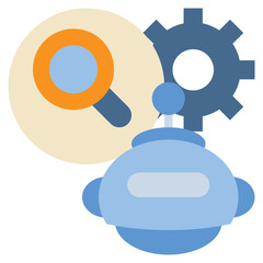 ai robot search setting cog gear icon flat style