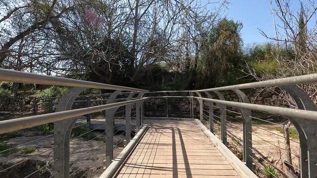 Walking on the paths against a background of clear skies, Ein Hamad Nature Reserve in the Jerusalem Mountains - Israel