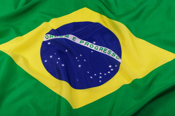Close up of the official Brazil Flag with copy space