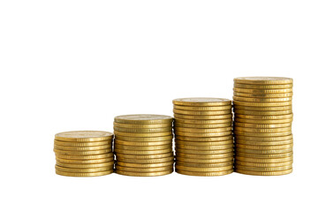 Stack of money or golden coins and transparent background