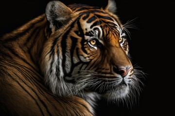 Tiger headshot isolated on black. Generative AI