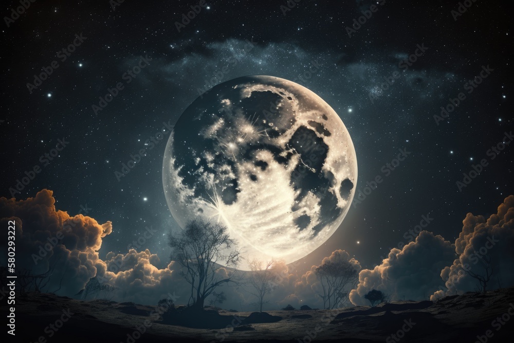 Wall mural the night sky with a realistic moon. generative ai