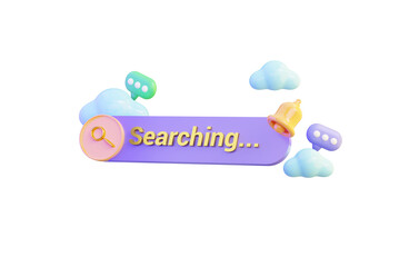 search bar icon with notification bell message cloud on white background 3d render concept