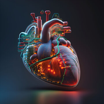 AI generative, Human Heart Cardio Technology Neyro illustration, sergary medical Concept. 