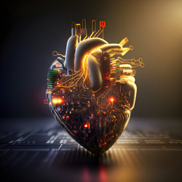 AI generative, Human Heart Cardio Technology Neyro sergary medical Concept illustration