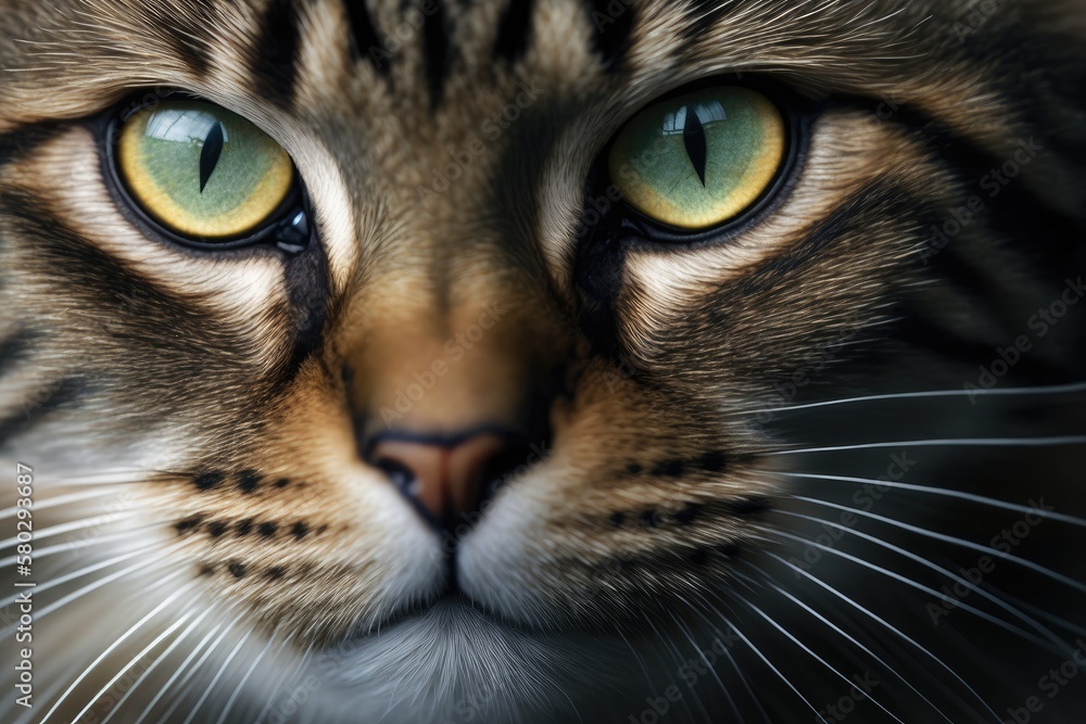 Poster image of a cat's face zoomed in. generative ai