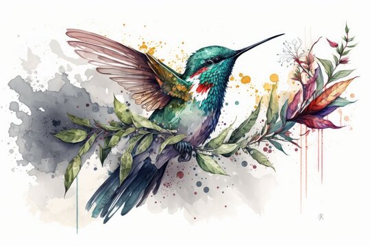 Hummingbird (Colibri) Watercolor Illustration. Generative AI