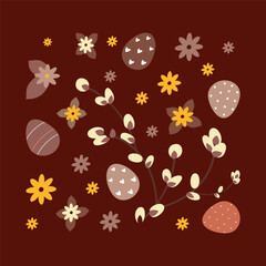 Easter card with willow flowers and Easter eggs