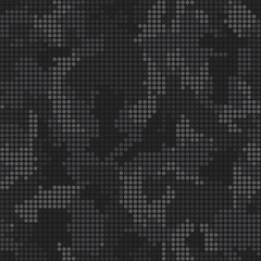 Fototapeta premium Fashionable digital dark camouflage pattern. Stylish military print for fabric, seamless monochrome background. Urban camo halftone dots black texture. Vector textile graphics