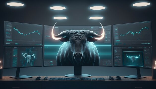 Bullish bull in computer trading forex and bitcoin ai generated
