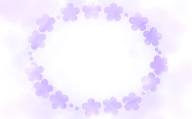 花柄の楕円フレーム・ラベンダー色-ふんわり水彩画テクスチャ イラスト素材 色違い・差分有