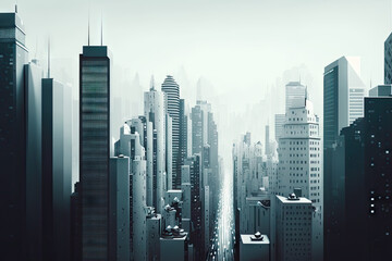 Fototapeta na wymiar City Silhouette Landscape Wallpaper - City Landscapes Backdrops Series - Cityscape Background Texture created with Generative AI technology