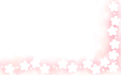 花柄シルエットのL字フレーム・ピンク-ふんわり水彩画テクスチャ イラスト素材 色違い・差分有