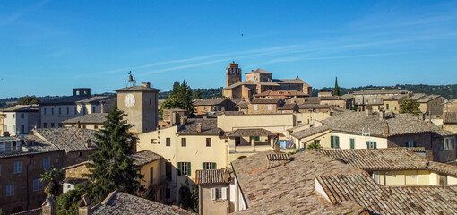 Panoramic aerial view of Orvieto medieval town from a flying drone - Italy