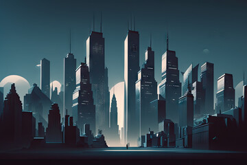 City Silhouette Landscape Wallpaper - City Landscapes Backdrops Series - Cityscape Background Texture created with Generative AI technology