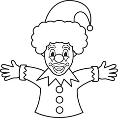 bright vector illustration funny clown, circus performer, friendly character, april fools day, doodle and sketch