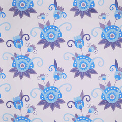 Seamless pattern. Raster illustration. Floral ornament. Picture for packaging design, wrapping. Printing on fabric and paper. Delicate blue flowers.