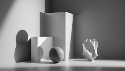 Light ackground image in gray tones with minimalist design of lights and shadows for product presentation or other creative purposes