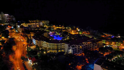 Aerial view of Funchal at night in Madeira, Portugal