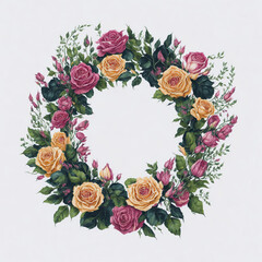 Fototapeta premium Spring Flower Wreath Watercolor Illustration | Generative AI