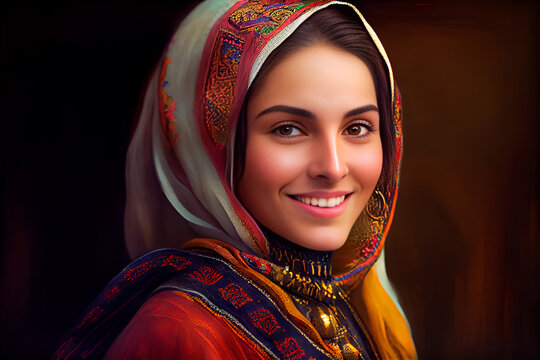 Beautiful Arab woman in national dress. Created with Generative AI