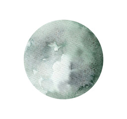 Hand painted watercolor planet. full moon. Magic design for printing on textiles, packaging, postcards, posters, covers. isolated on white background. Astronomy and astrology, planets.