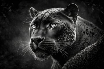 Black and white portrait of a black panther. Generative AI