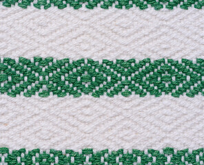 Piece of cotton fabric for making tablecloths and kitchen towels with green embroidered elements