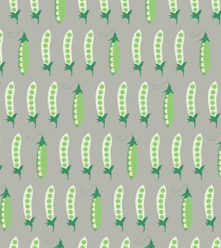 Seamless Pattern of Green peas on light grey background, ideal for wallpaper, wrapping paper, children products, prints etc.