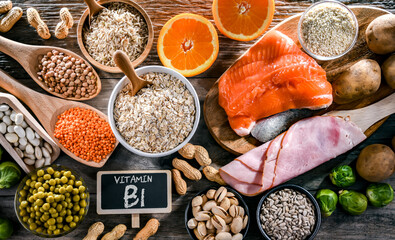 Composition with food products rich in thiamine or vitamin B1