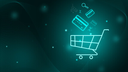 Shopping cart and card icon, discounts