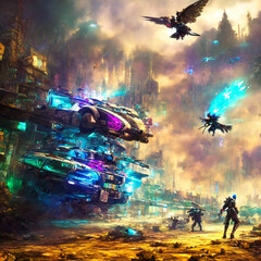 Video Gaming Multiplayer Battle Royale City Landscape Generative AI Art