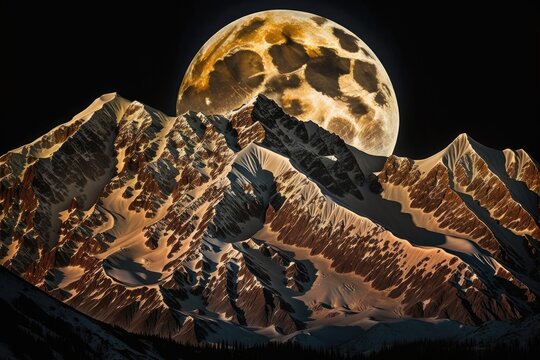 Full Moon Illuminates the Mountain. Generative AI